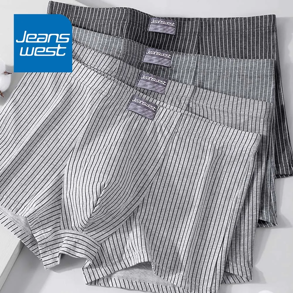 JEANSWEST Men's Shorts Sexy Plus Size For Men's Panties Striped Solid Color 3D Cutting U Pouch Design Men's Underwear