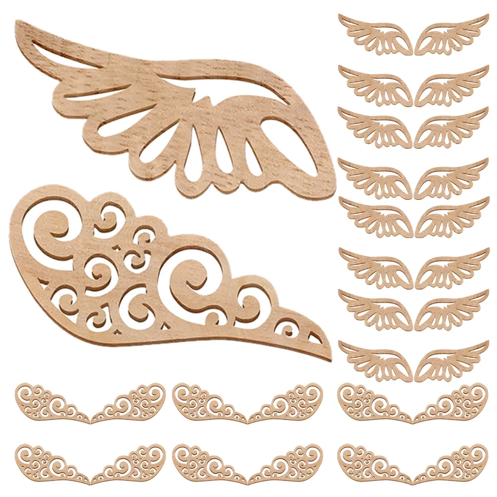 40 Pcs Angel Wings Cutouts Wood Chips Slabs Jigsaw Puzzle Shape Beige Wooden Log Slices