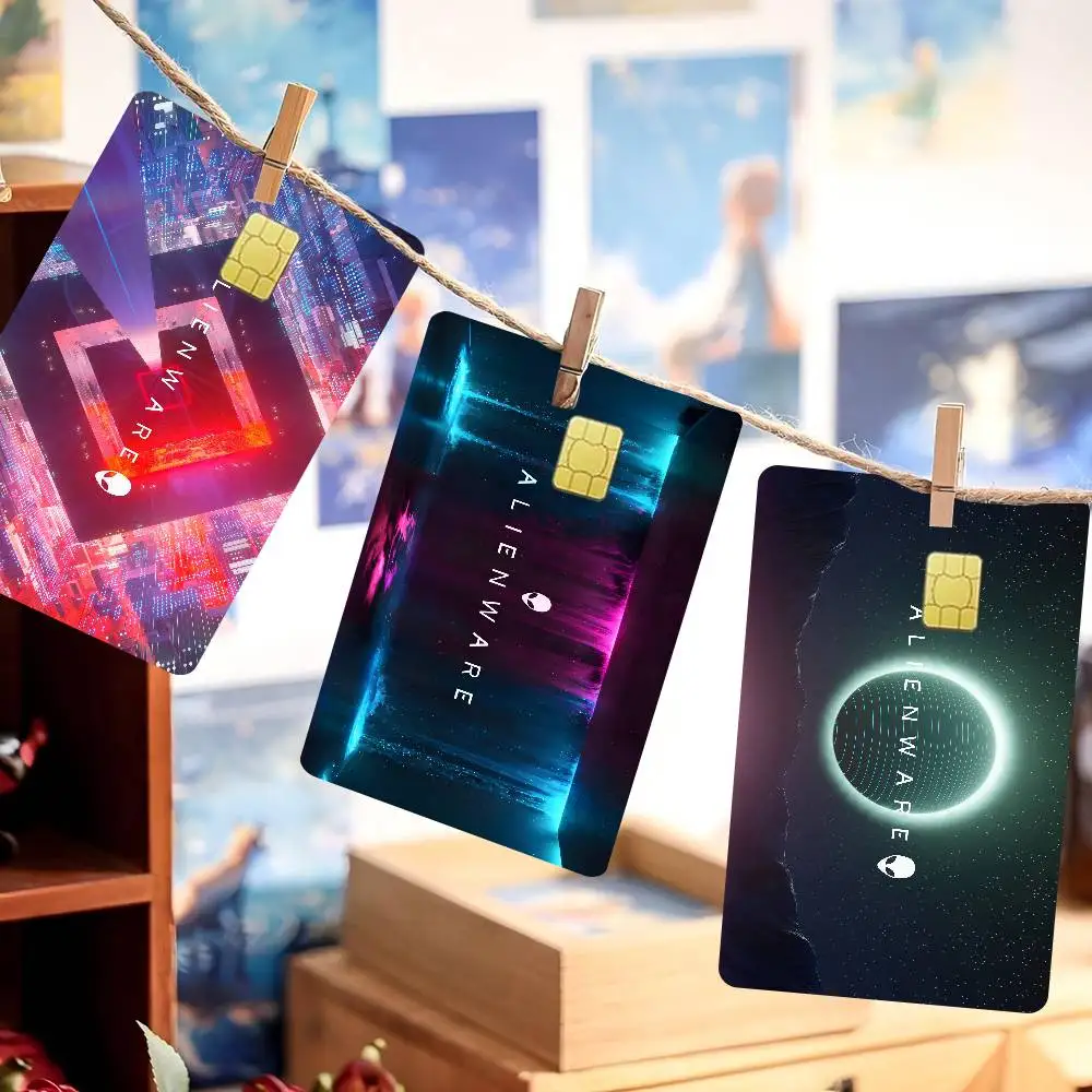 ملصق بطاقة الخصم الائتماني من Dell Alienware Animation PC Gaming DIY ملصق تزيين الحفلات المقاوم للماء ملصق جلدي للبطاقات الصغيرة