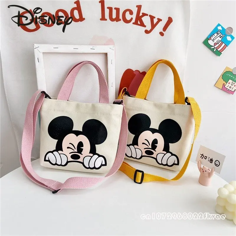 Disney-Bolso cruzado de Mickey para niños y mujeres, bolsa de almacenamiento de gran capacidad, informal, de lona, a la moda