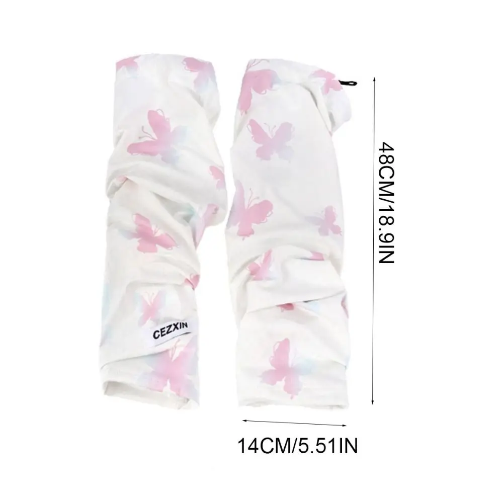 Sweet Butterfly Ice Silk Sleeves Gradient Solid Color Sunscreen Arm Sleeve Arm Cover Sun Protection Summer Long Glove Girl