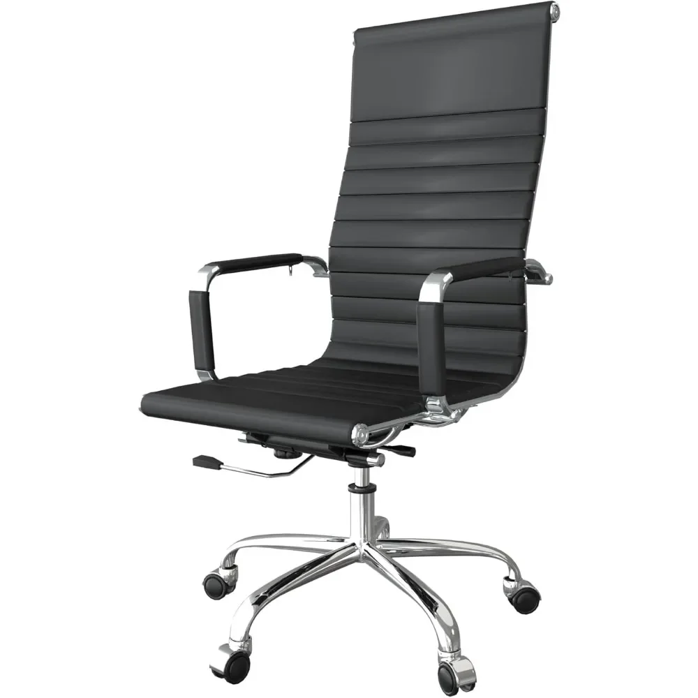 

PU Leather Tall Ribbed Executive Chair | Ergonomic Office & Hotel Task Seat with Height Adjustment | Swivel Design