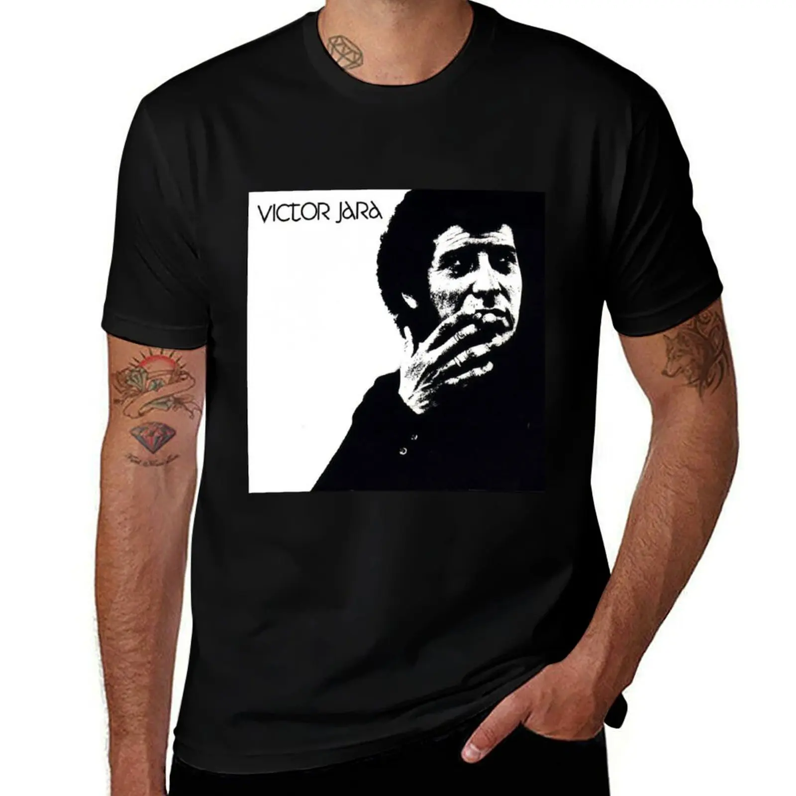portrait of victor jara. T-Shirt Comfortable Workout Short Sleeve Shirt