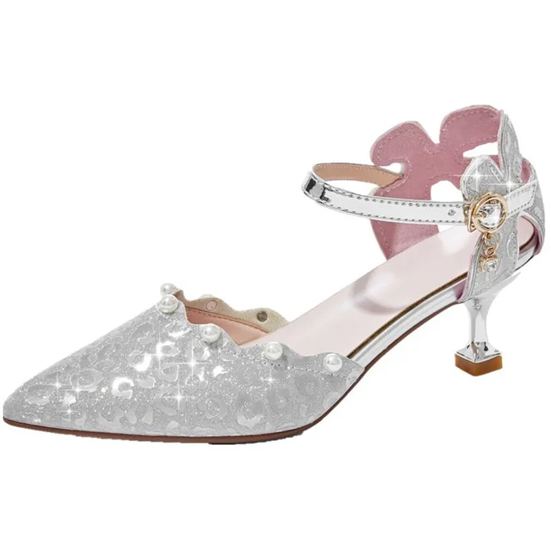 Kinder Mode Lolita Sandalen Zoete Kant Peep Toe Strikken Gesp Hoge Hakken Meisjes Nieuwe Mary Janes Cosplay Prinses Schoenen