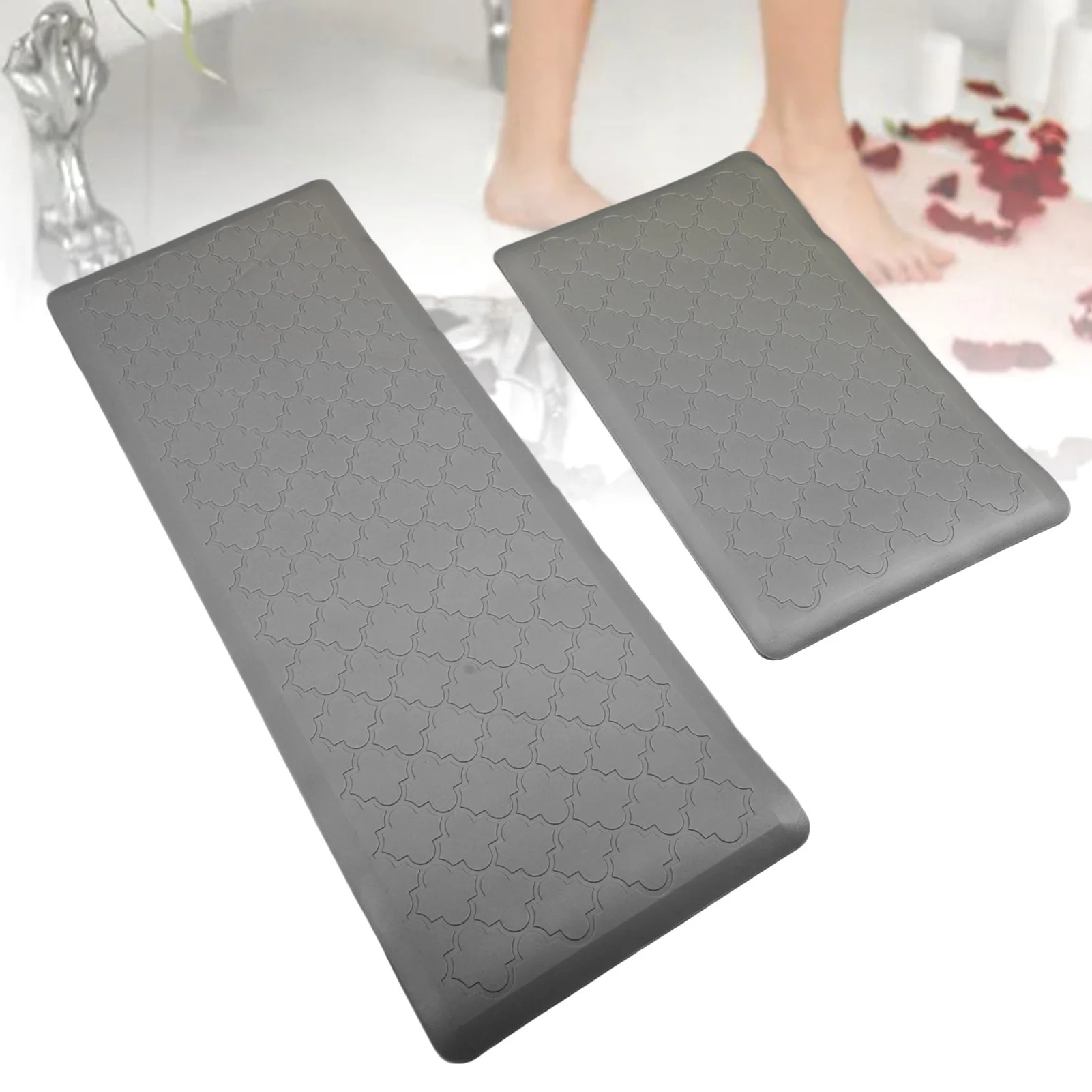 Kitchen Foam Rugs Light Gray Kitchen Floor Mat Cushioned Comfort Ergonomic Anti Fatigue for Home