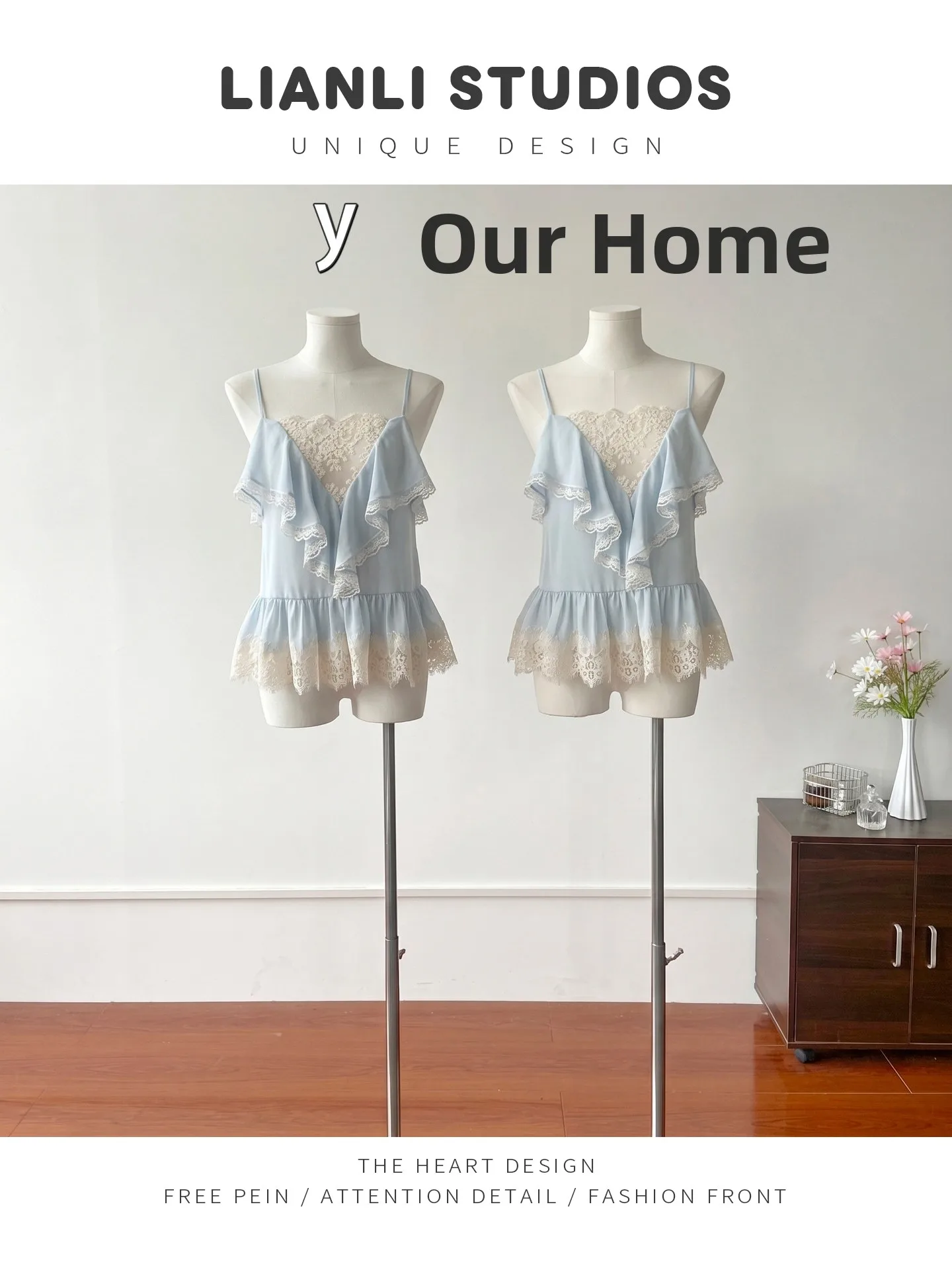 Lianli Morning Sea Initial Love Feel Ruffle Lace Trim Satin Vest Strap Women's Gored Skirt Style Top Breathable Summer Wear