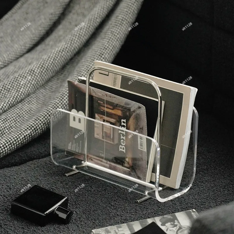 Luxury Clear Acrylic Newspaper Rack Multi-use Storage Shelf for Office &  House Decoration