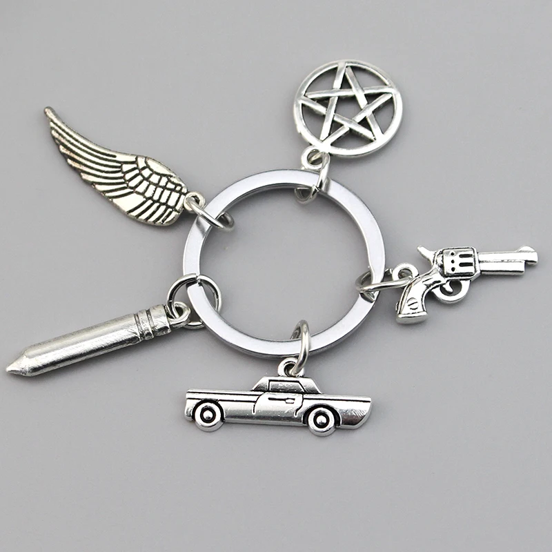 Fashion Movie Supernatural Keychain Dean Sun Pendant Keychain Retaining Ring Unisex Pentagram Metal Keychain