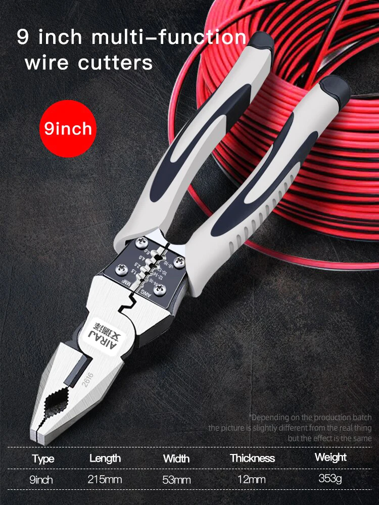 AIRAJ 7/8/9 Inch Wire Pliers Sharp Large Opening Stripping Pliers Industrial Grade Multifunctional Hardware Manual Tools