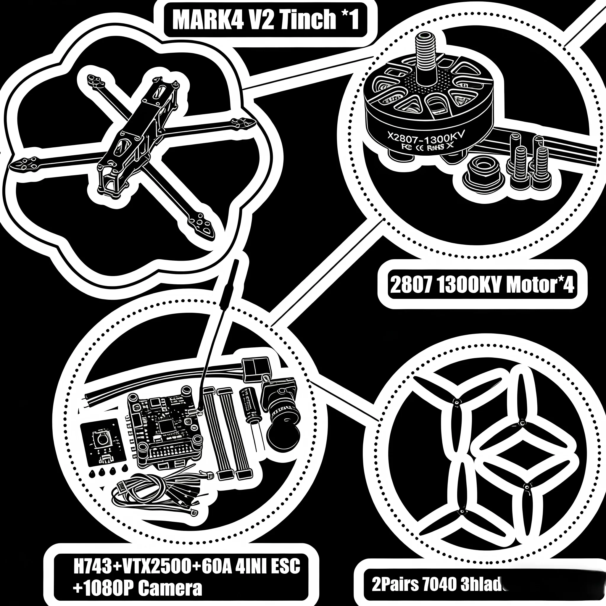 

Happy MARK4 V2 7inch H743 Flight Control 60A 4INI ESC rack drone FPV carbon fiber PV Racing Drone Quadcopter Freestyle