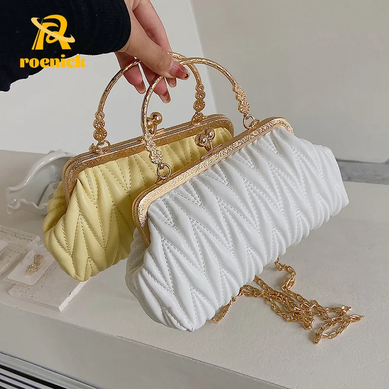 

ROENICK Women Satin Crystal Bridal Handbags Purse Party Wedding Pleated Day Clutch Cocktail Banquet Chain Shoulder Evening Bags