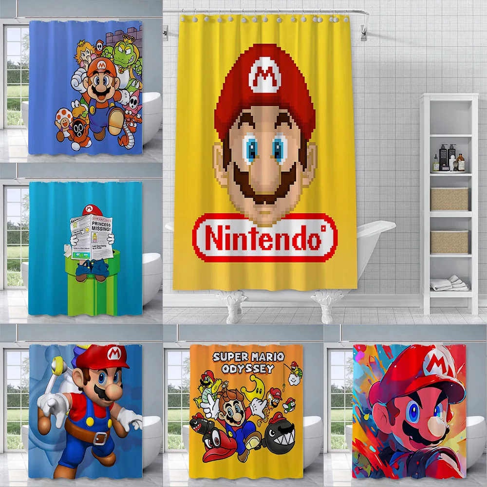 Fun Super M-Marios Shower Curtain Waterproof Polyester Fabric Paint Colorful Bath Curtains Home Bathroom Decor Curtain With Hook