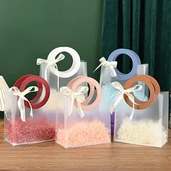 10pcs Portable Frosted Tote Bag with Handle PVC Plastic Handbag Party Gift Pouches Birthday Wedding Souvenir Packaging Bags