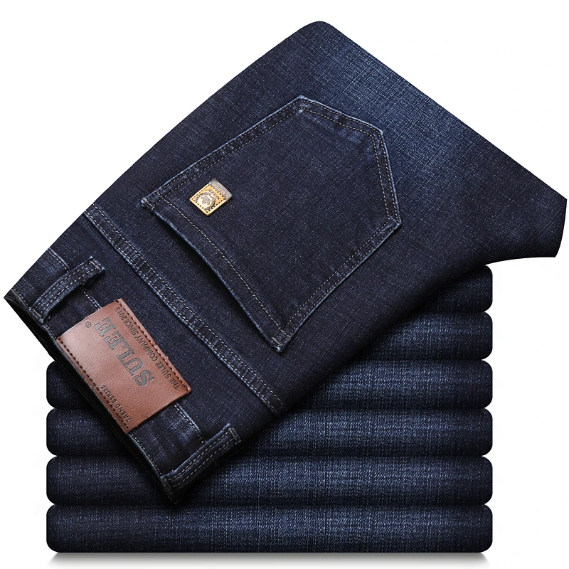 

SULEE New Stretch Work Jeans Men's Business Classic Soft Regular Trousers Brand Clothing High Quality Straight Luxury Male Pants