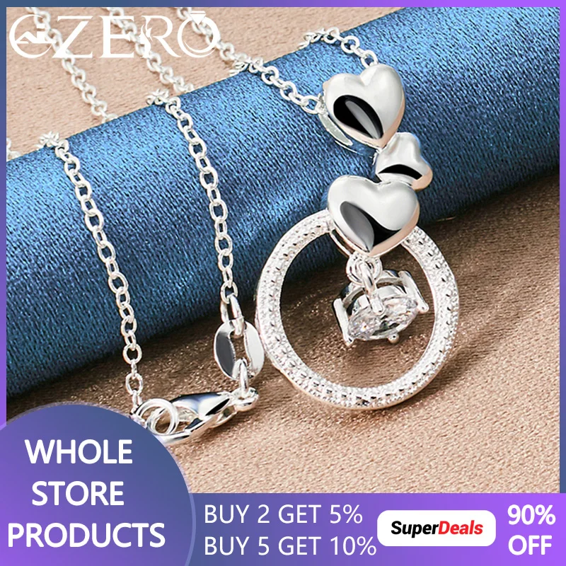 

ALIZERO 925 Sterling Silver AAA Zirconia Three Heart Pendant Necklace With 16-30 Inch Chain For Women Wedding Party Jewelry