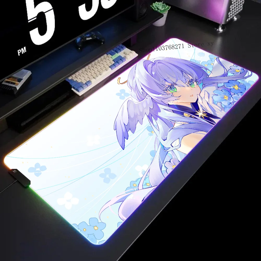 

Robin Honkai Star Rail Mousepad XXL RGB Gaming Mouse Pads HD Black Gamer Accessories Large LED