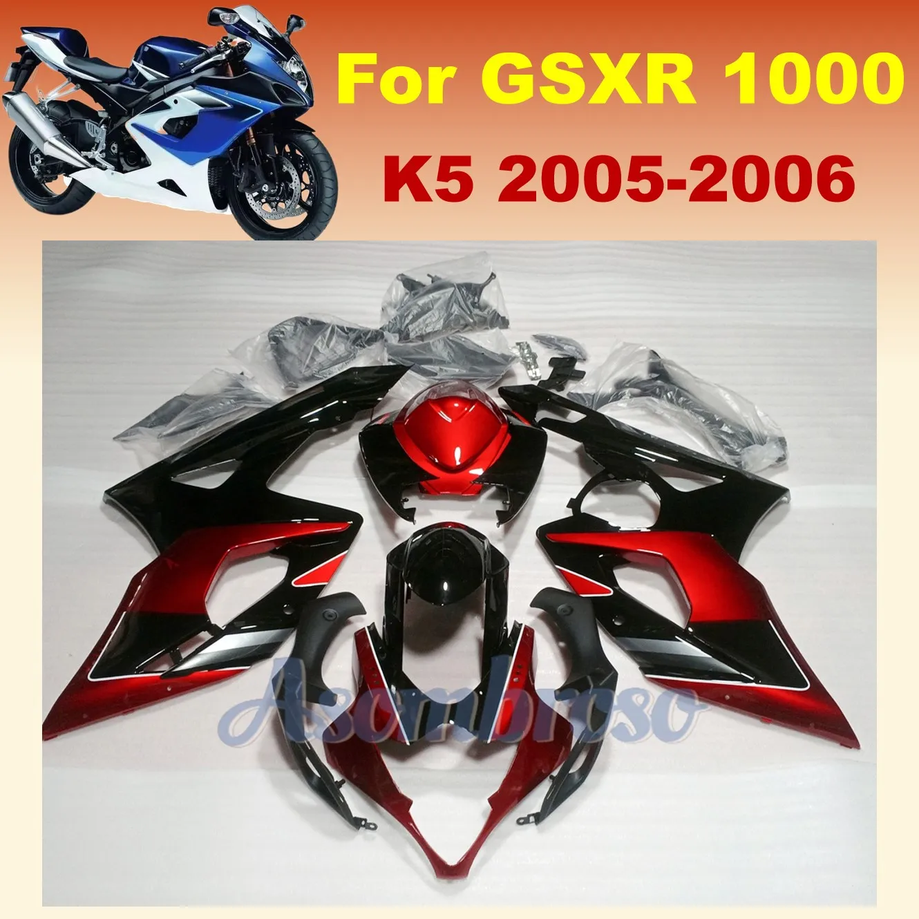 

Fit For for Suzuki GSXR1000 2005 2006 K5 GSXR 1000 05 06 High Quality Motorcycle fairings gloss red black