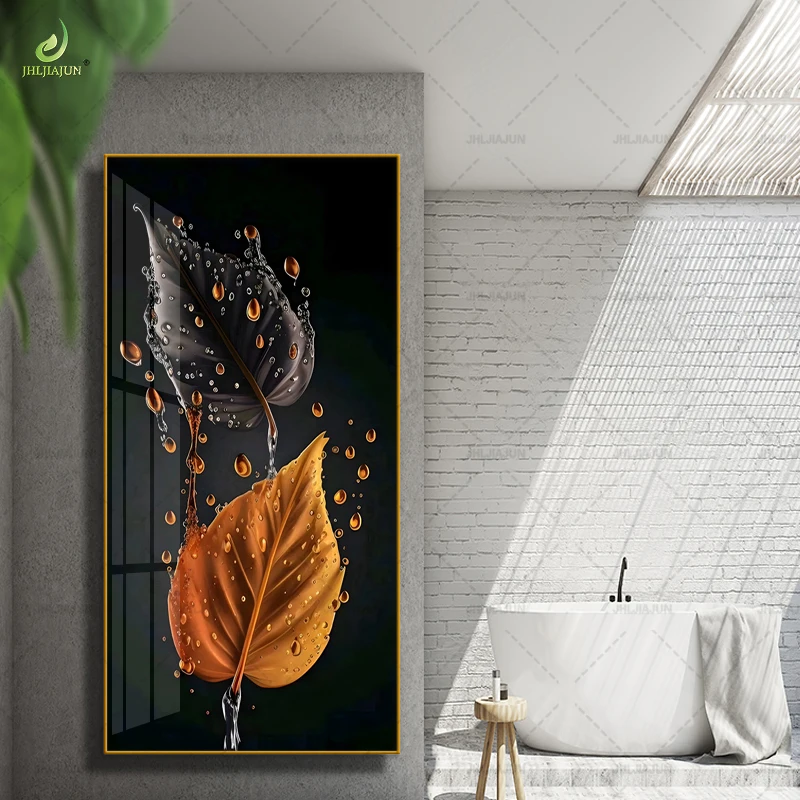 Modern minimalist living room decoration painting with water droplets, leaves, porcelain murals, corridor hanging paintings