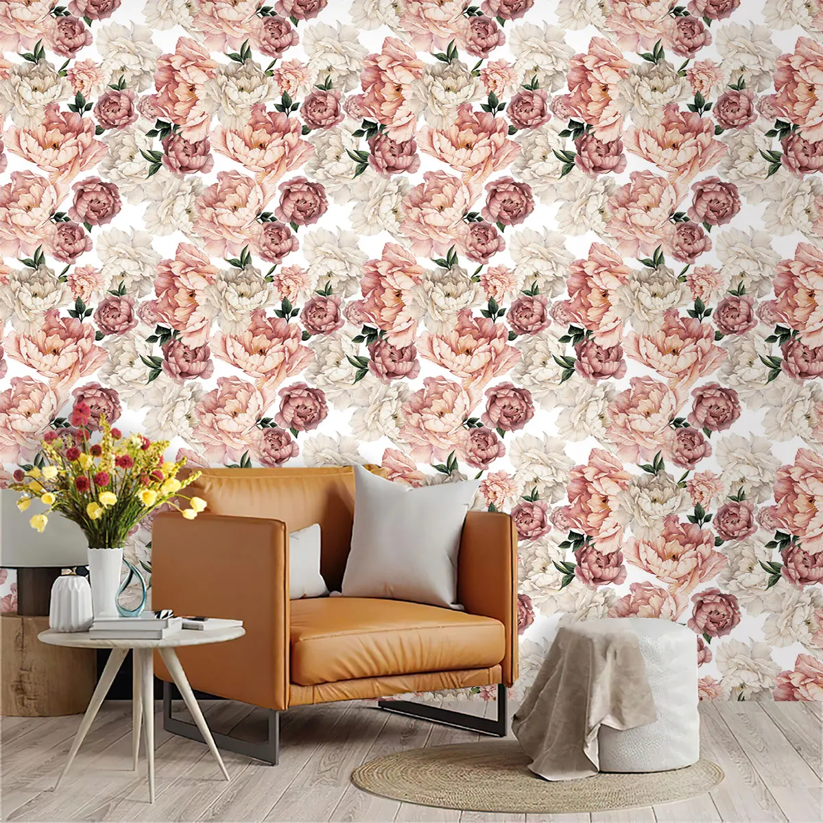 Stick Wallpaper Pink Peony Floral Vintage Oil Painting Removable Self Adhesive Wallpaper Contact Paper for Bedroom Wall Decor