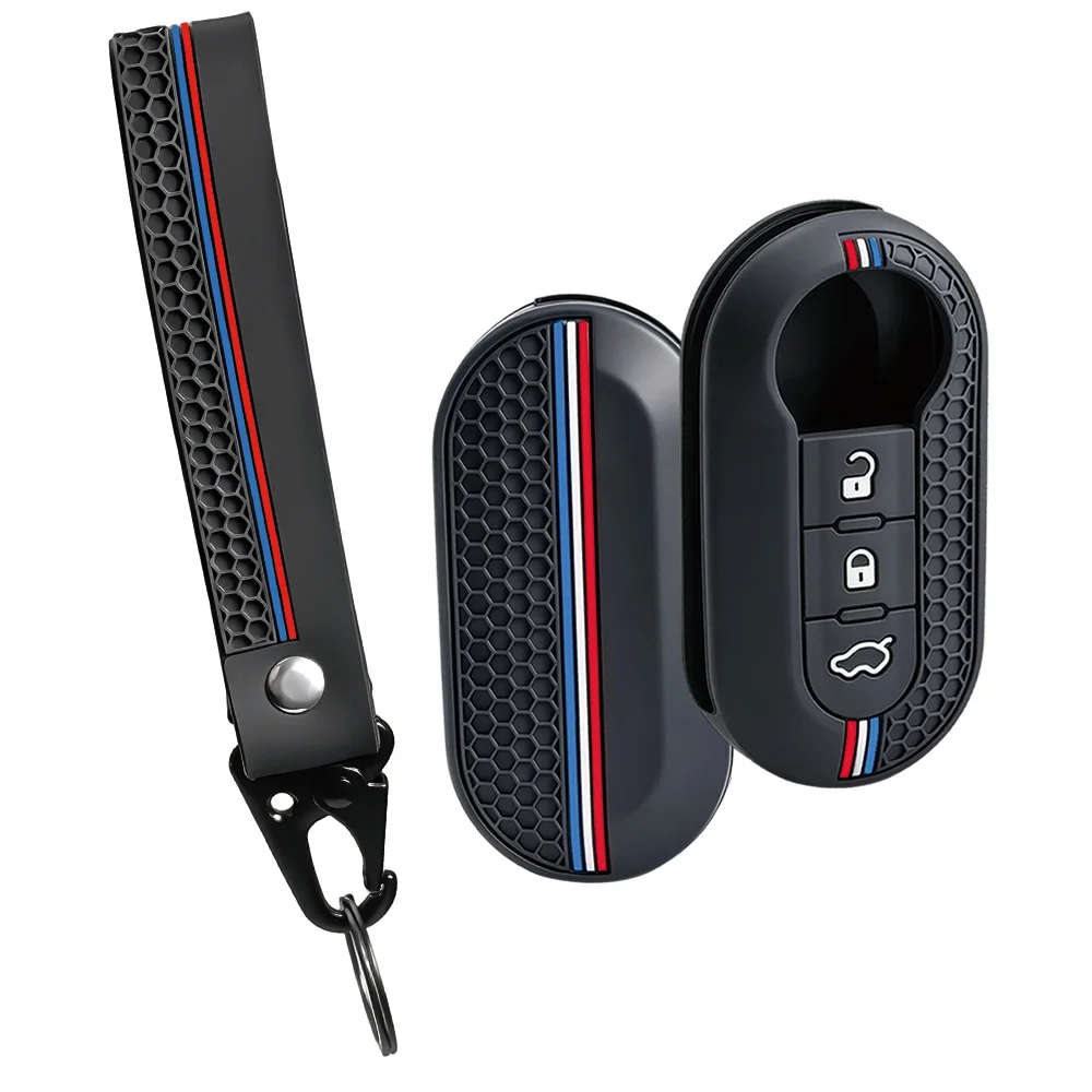remote key case For Fiat 500 500L Panda Grande Punto Punto Evo Bravo Doblo Qubo with long wrist strap and swivel clip daily use