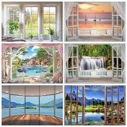 Window Scene Backdrop for Photography Summer Sea Ocean Landscape Scenery Spring Seaside Office Photocall Background Photo Studio