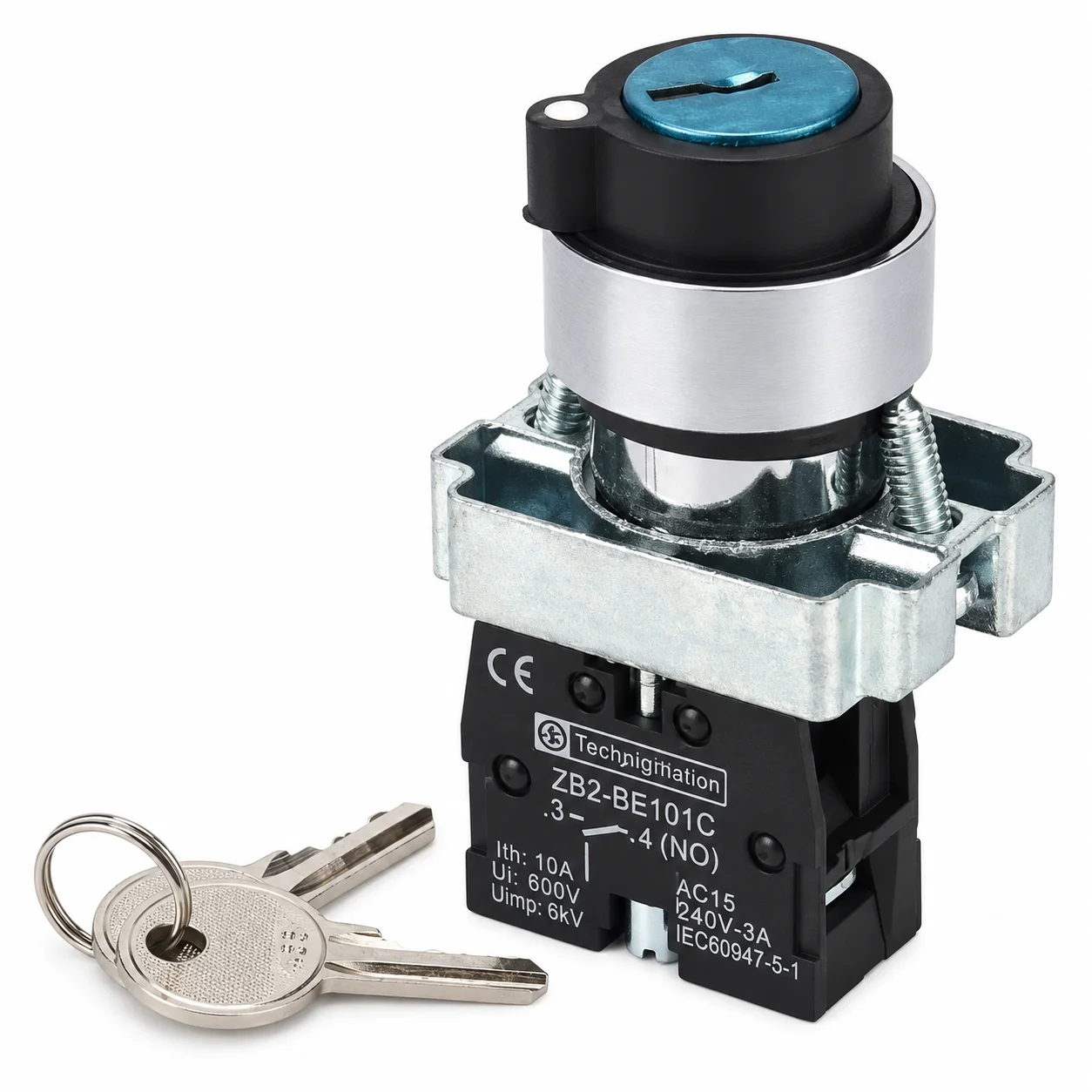 XB2 BG21C Latching Second Gear High Quality Silver Dot Key Selection Knob Switch Button ZB2 BE101C
