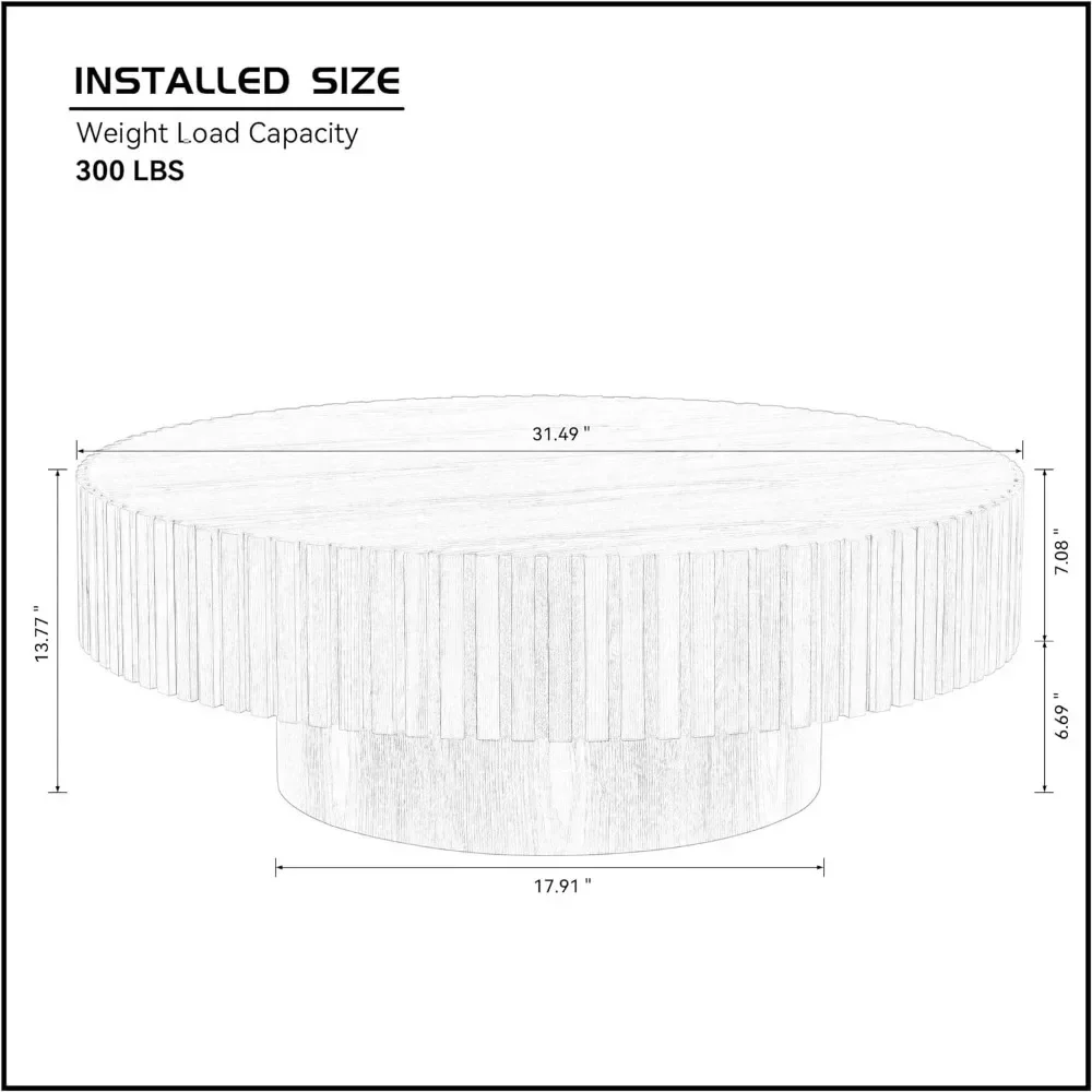 Mesa de centro redonda de madera para sala de estar, mesas laterales de tambor estriadas de círculo moderno, fácil montaje