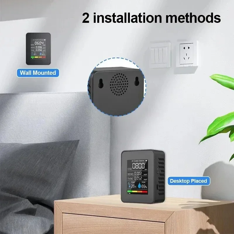 Tragbarer 5-in-1-Luftqualitätsmonitor CO2-Messgerät Kohlendioxid-Detektor Temperatur und Luftfeuchtigkeit TVOC HCHO CO2-Sensor-Analysator