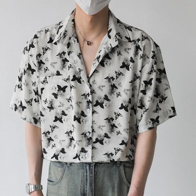 

Men's Summer Loose Short Sleeve Shirt Drapey Trendy Half Sleeve Floral Patterned Casual Fashionable Youthful Regular Fit