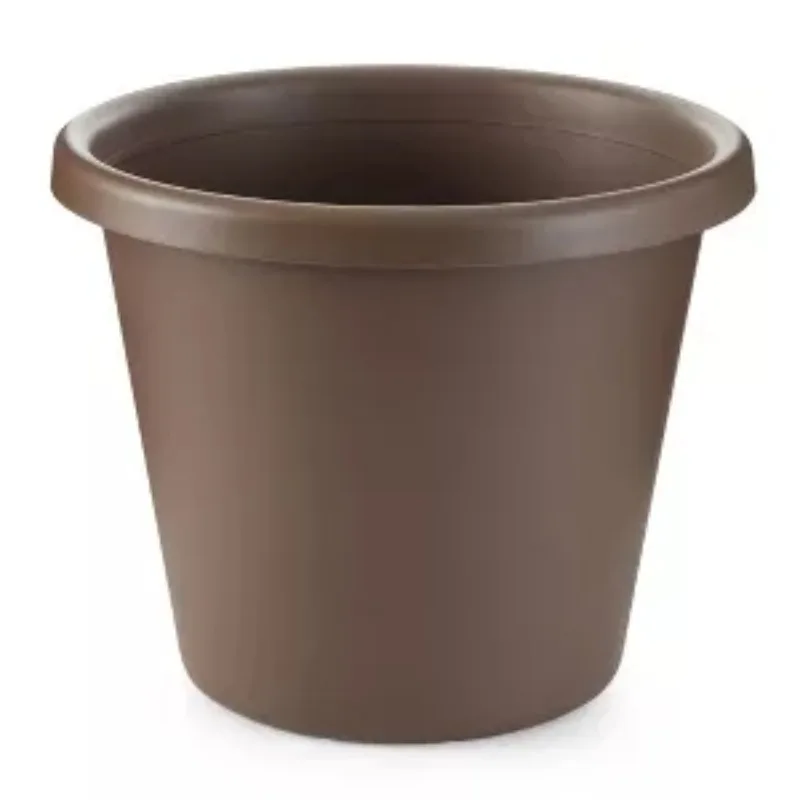 US 14 Inch Classic Durable Plastic Flower Pot Container Garden Planter with Molded Rim and Drainage Holes, Chocolate Brown