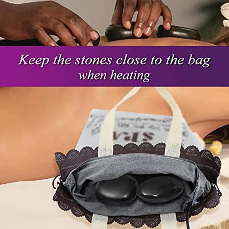 16 Pcs Hot Massage Stones Electric Hot Stones Massage Set with Warmer Bag Basalt Hot Stones for Professional or Home Spa Nurse