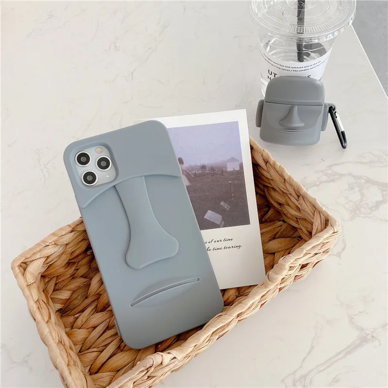 Luxury Easter Island Moai Statue 3D Silicone Phone Case For Apple iPhone 16 15 14 13 12 11 Pro Max XR XS 16Plus Shockproof Cover