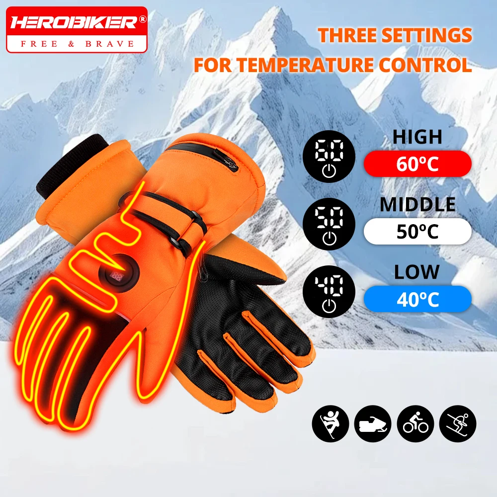 

HEROBIKER лыжные перчатки с подогревом, водонепроницаемые перчатки с подогревом, сенсорный экран, USB перчатки с электрическим подогревом, зимние термоперчатки с подогревом