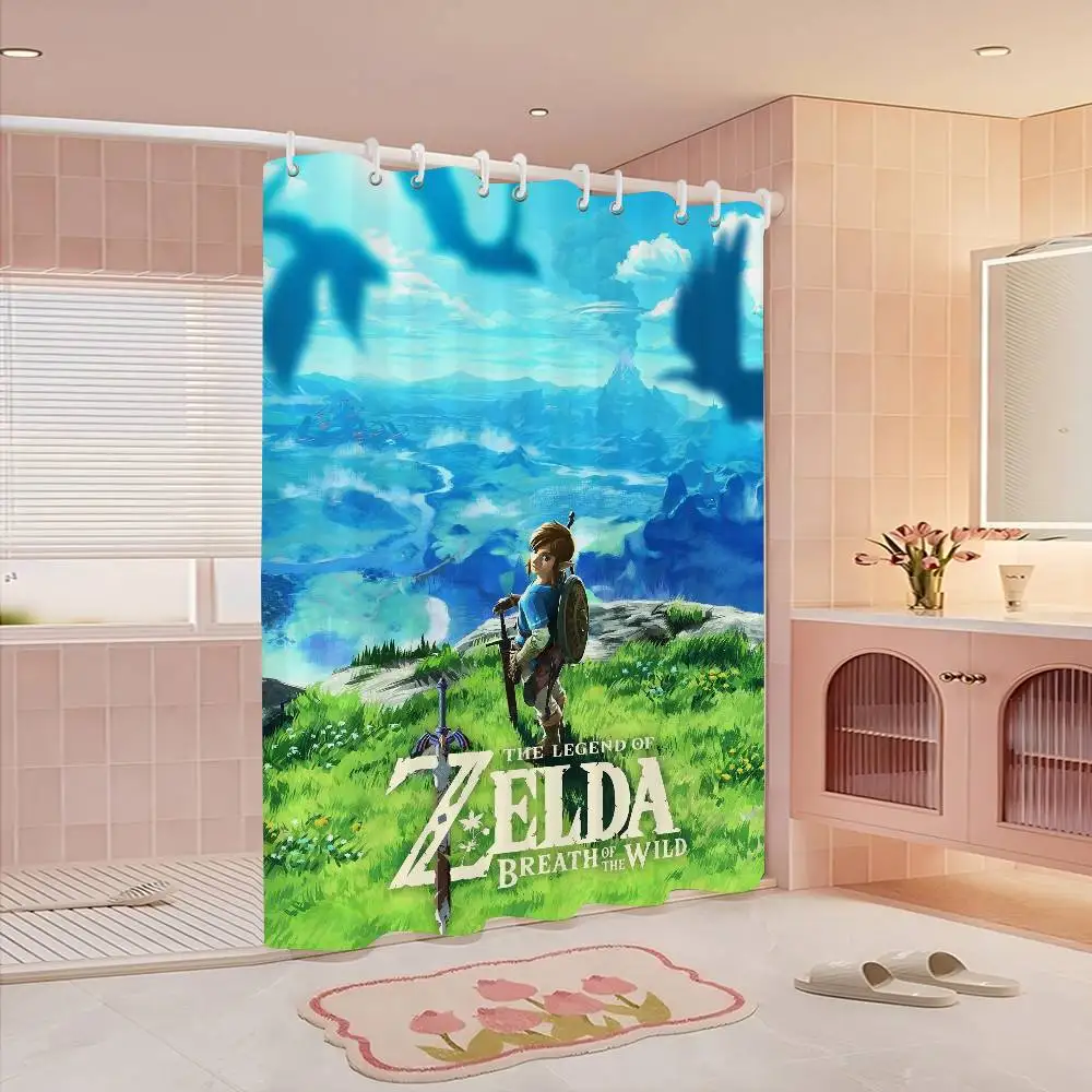 Legend Videospiel Zelda Link Badezimmervorhang, klassischer Anime-Stoff-Duschvorhang mit 12 Haken, wasserdichte Badezimmerdekoration