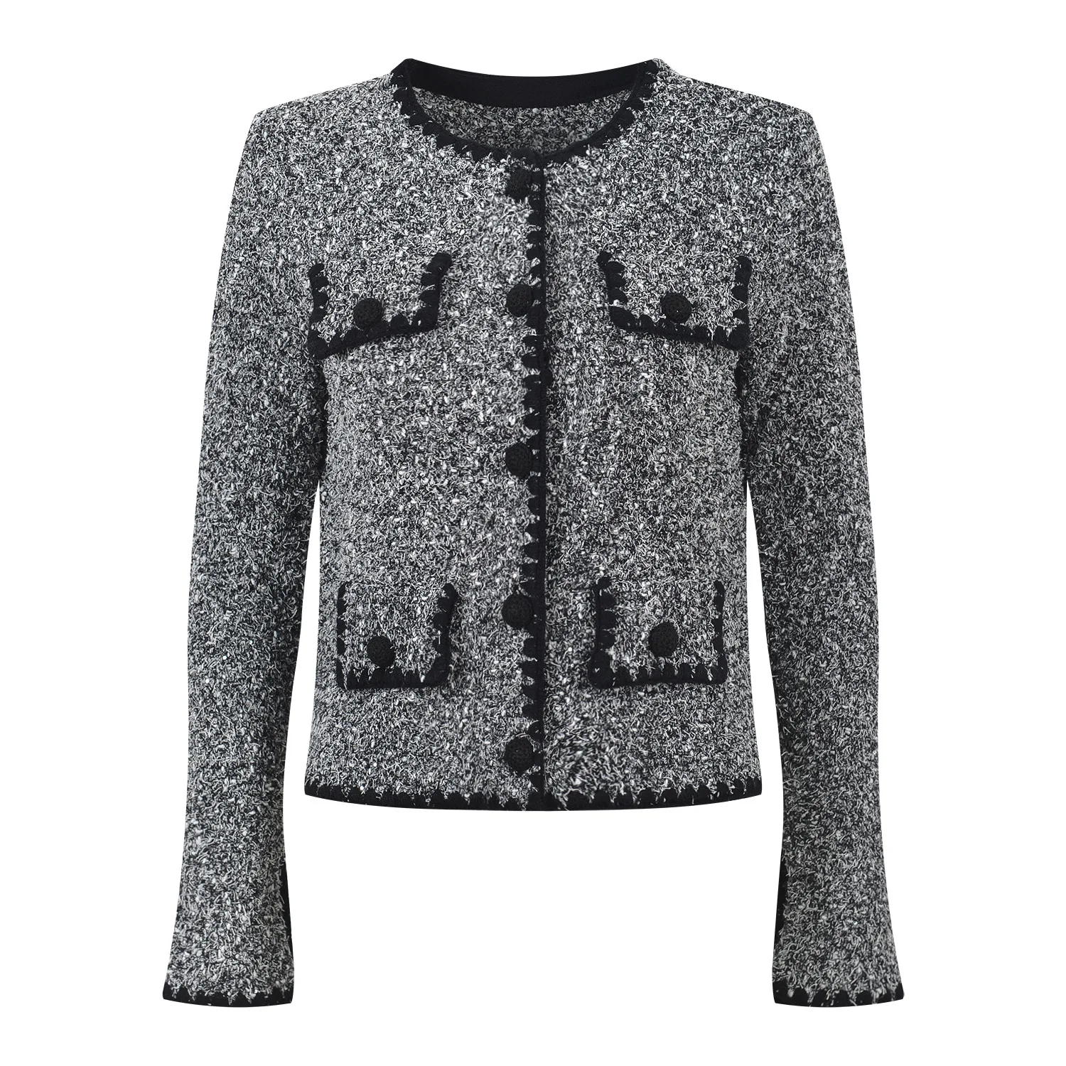 E Cárdigan Corto con Cuello Redondo Abierto, Top de Moda para Mujer, Versión de Alta Gama, Estilo Europeo, Prenda Exte...