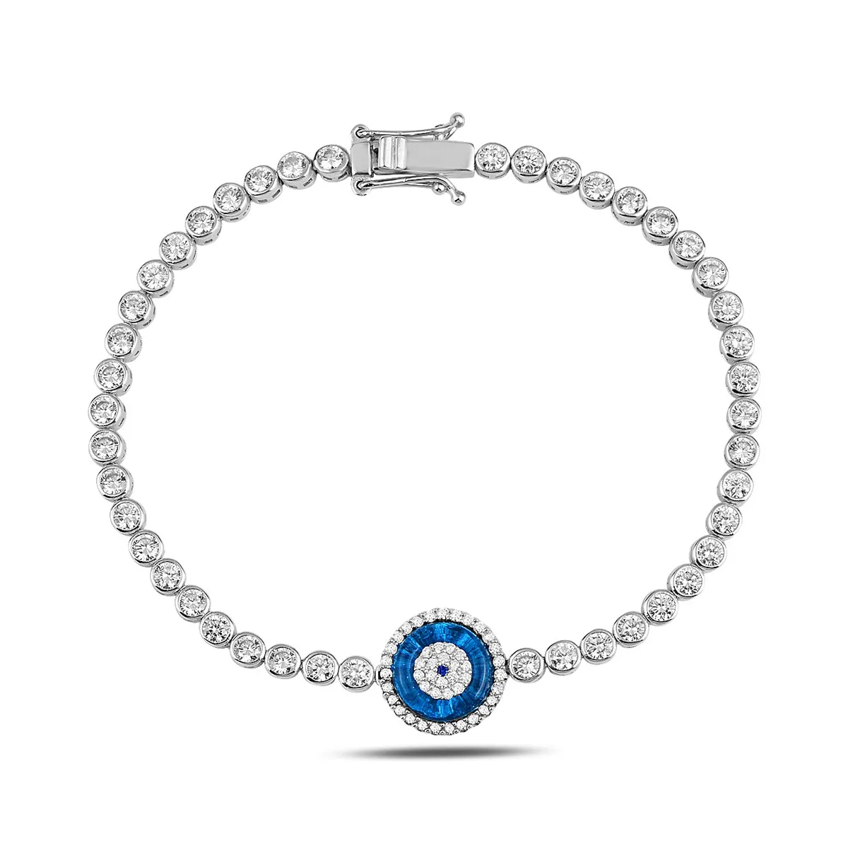 

Evil Eye Bracelet , Round Eye Charm Blue Stone Bracelet , Handmade Jewelry Bracelet ,925K Sterling Silver Jewelry