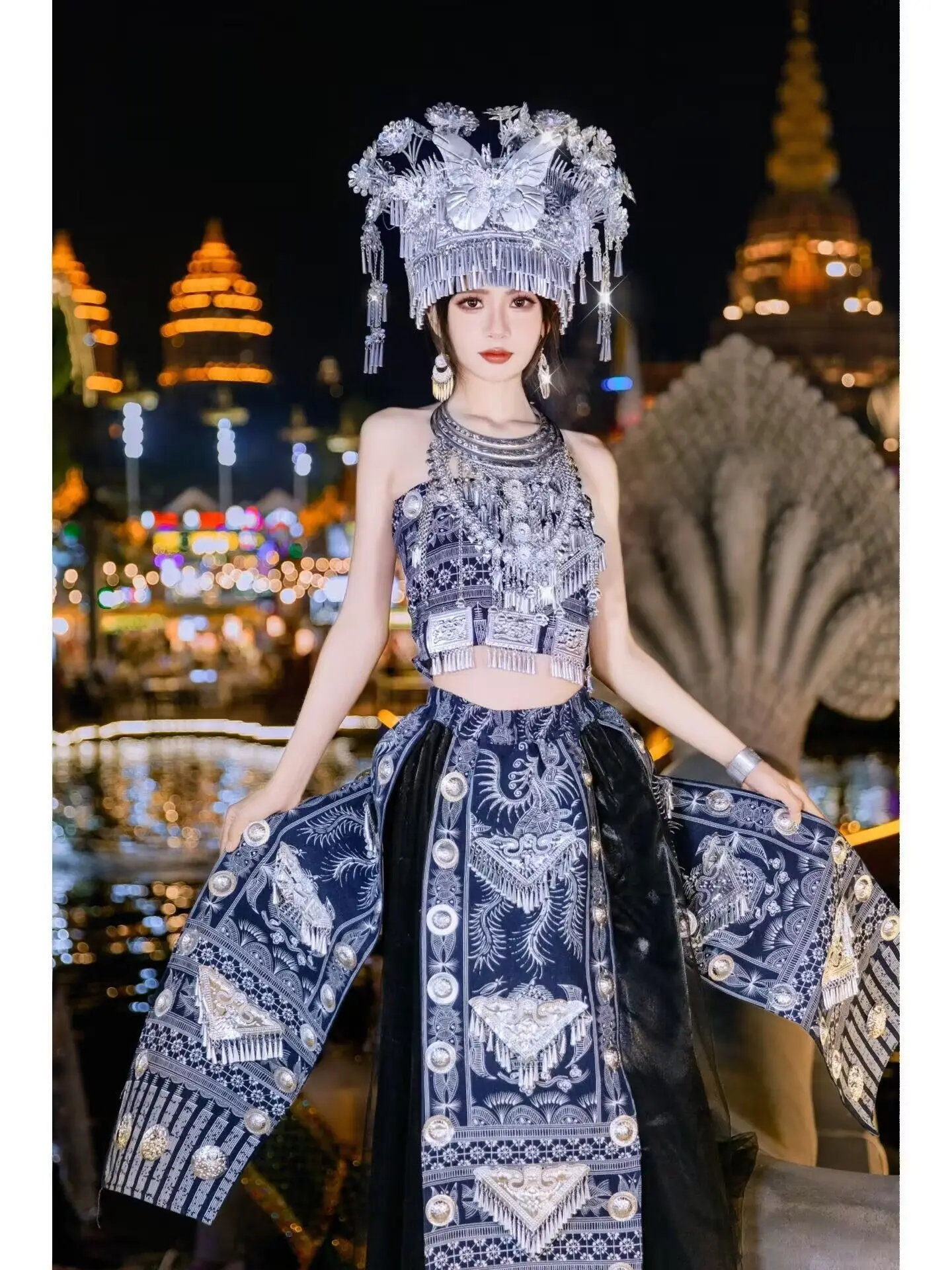 2023 The New Hani Nationality Exotic Style Xishuangbanna Miao Maidan Dress With Chest Minority Nationality Clothes