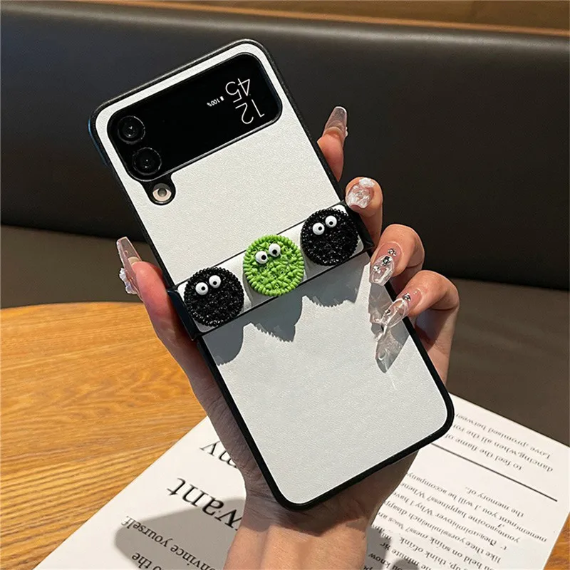 Cartoon Briquette Biscuit Cookie White Phone Case for Galaxy Z Flip 5 Z Flip 6 Z Flip3 5G Zflip4 Z Flip 4 Lovely Cover Funda