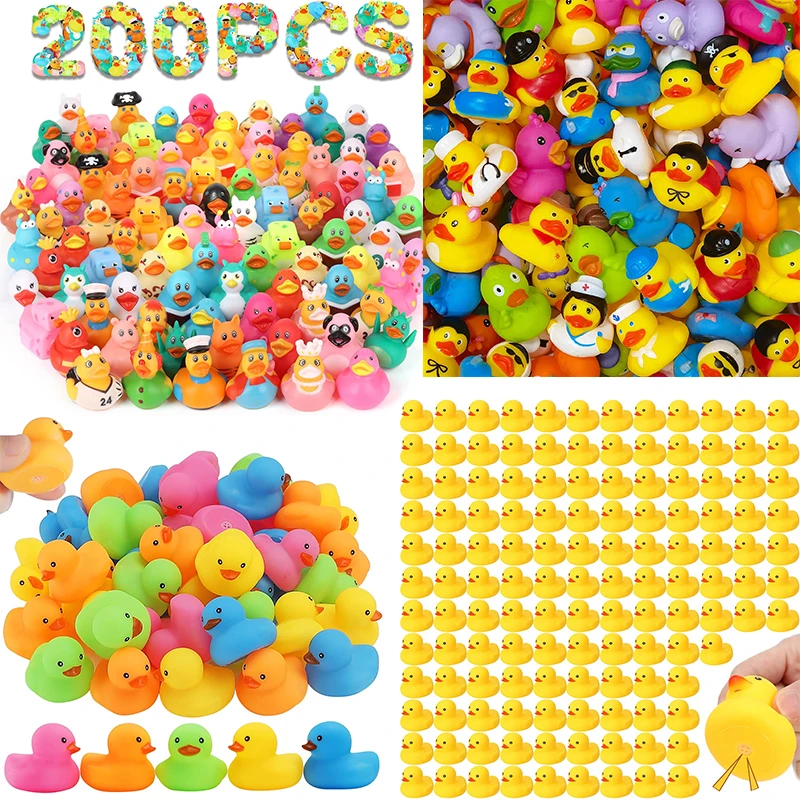 

200pc Mini Rubber Ducks Set in Bulk Float Squeak Tiny Ducks Rubber Duck Toy for Kids Party Birthday Supplies