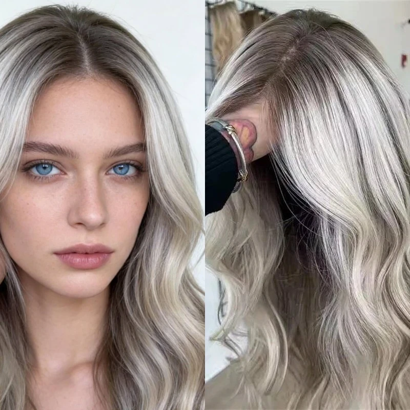 

Парик для повседневной носки, омбре, пепельно-платиновый блонд, HD-парик с кружевной передней частью, мягкие волны, для женщин, 13x4, кружевной верх, роскошный парик, с предварительно вычесанной линией роста волос