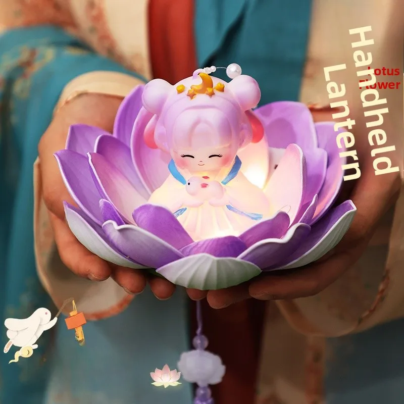 New Year Handheld Flower Lantern DIY Material Kit Children's Glowing Lantern Hanfu Lotus Lantern Handmade Lighting up