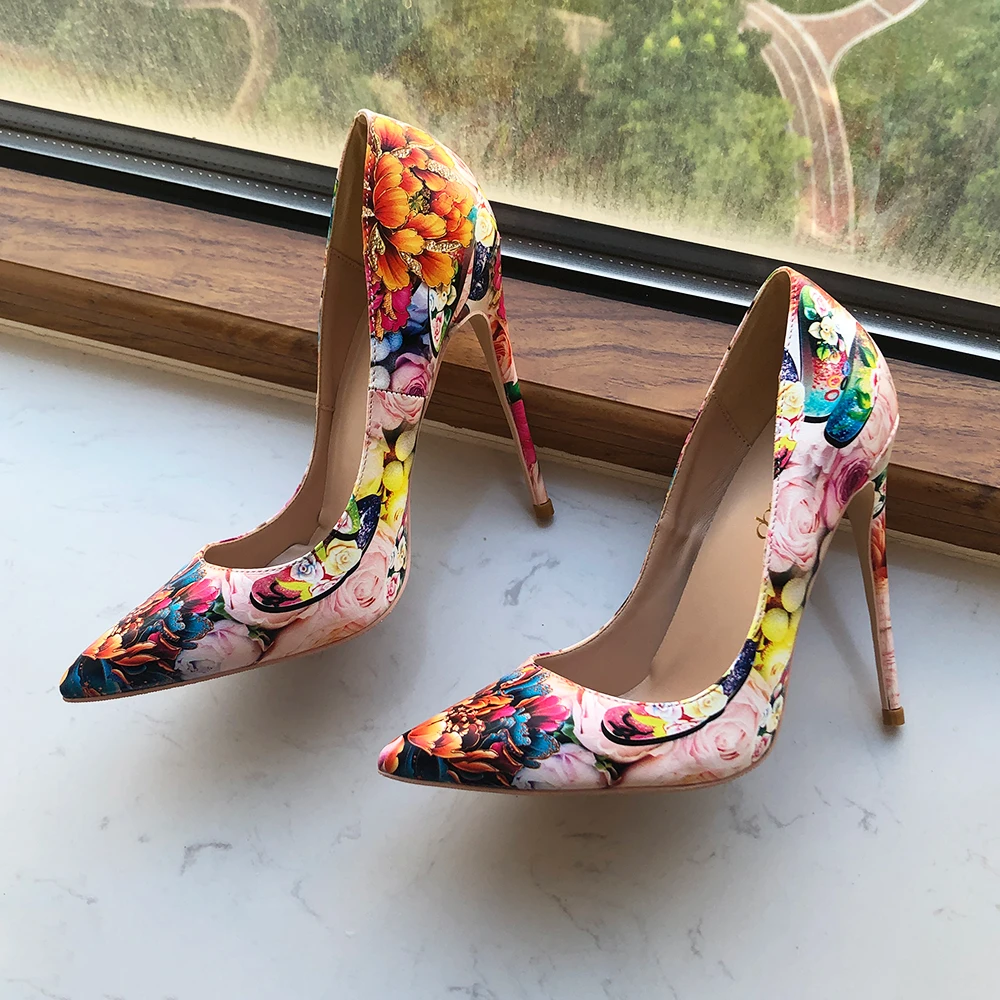 Tikicup Flower Embossed Printed Women Pointy High Heel Shoes for Floral Dress Elegant Ladies Comfortable Slip On Stiletto Pumps