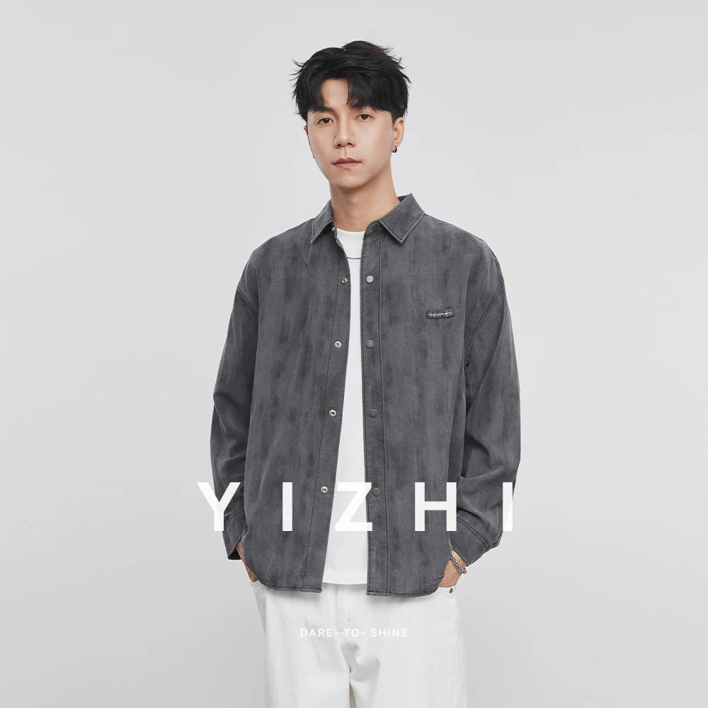 

Fashion Men's Lyocell Tencel Retro Tie-Dye Long-Sleeved Shirt Spring and Autumn New Lapel Loose Long-Sleeved Top Men's Clothing