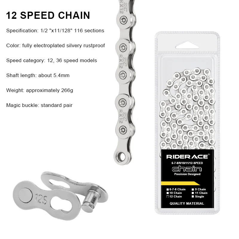 Riderace Fietsketting 116l 8 9 10 11 12 Speed Zilveren Ultralichte Mountainbike Ketting Voor 24/27/30 Variabele Snelheidsketting