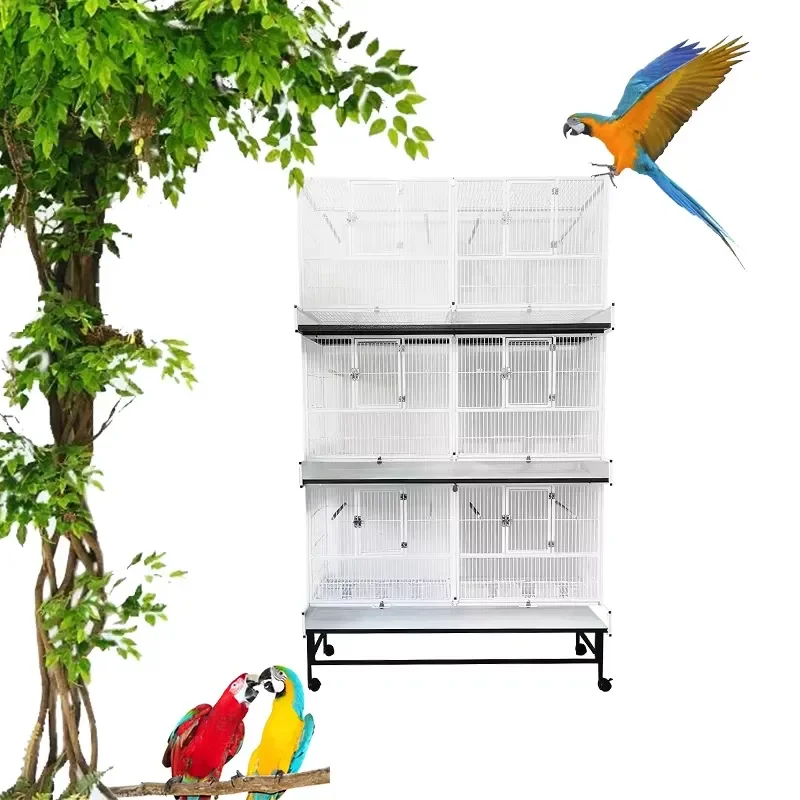 YOELLEN Extra Large 3-Layer Black Steel Metal Iron Square Horizontal Sliding Breathable Aviary Cage for Canary Budgie