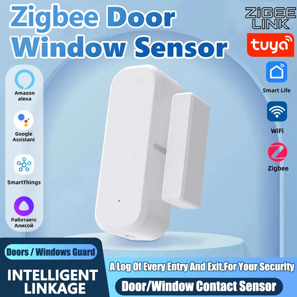 Tuya ZigBee مستشعر الباب كاشف الاتصال المغناطيسي في الوقت الحقيقي إنذار مراقبة الأمن للمنزل الذكي يعمل مع Alexa Google Home