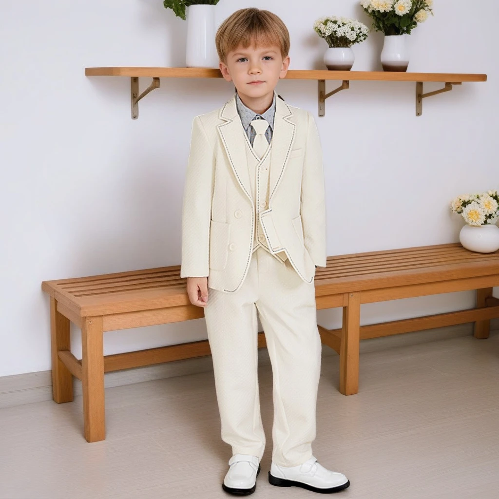 

Teen Boys Blazer Set Spring Fall White Gentleman Formal Wedding Party Suit for Kids School Boy Piano Recital Performance Costume
