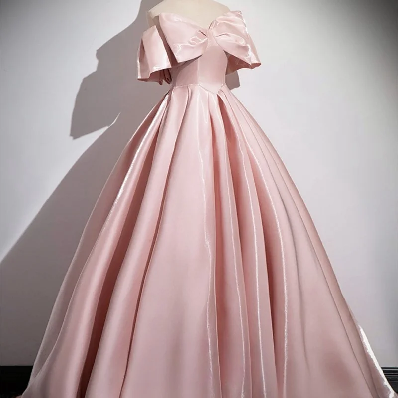 One line shoulder pink satin toasting new light luxury dress