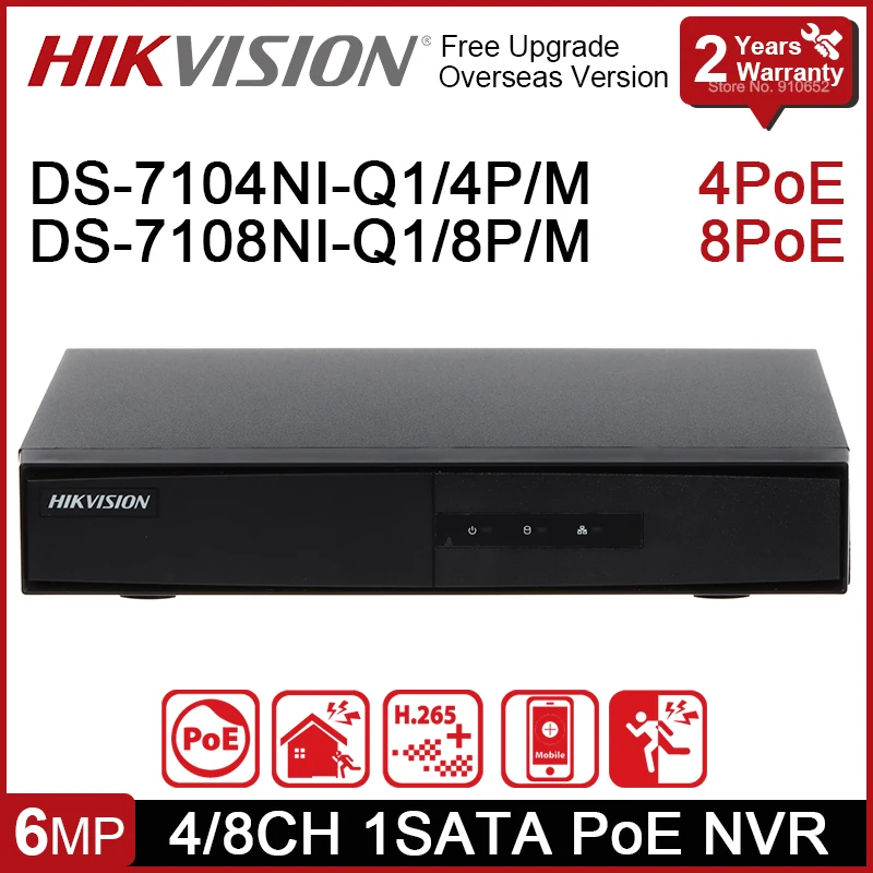 Original Hikvision DS-7104NI-Q1/4P/M DS-7108NI-Q1/8P/M 4CH 8CH 1U Mini POE NVR 1SATA 6MP Network Vedio Recorder Hik-Connect APP