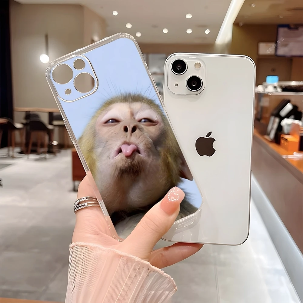 Monkey Sipping Caprisun Meme Phone Case for 15 Pro Max iphone 14 Plus 11 12 13 Mini 7 8 Plus X XR XS SE Transparent Soft Cover